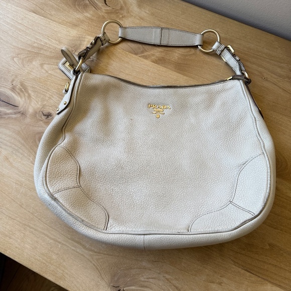 PRADA VITELLO DAINO LEATHER HOBO SHOULDER BAG IVORY QUIET LUXURY ITALIAN CHIC - Picture 1 of 12